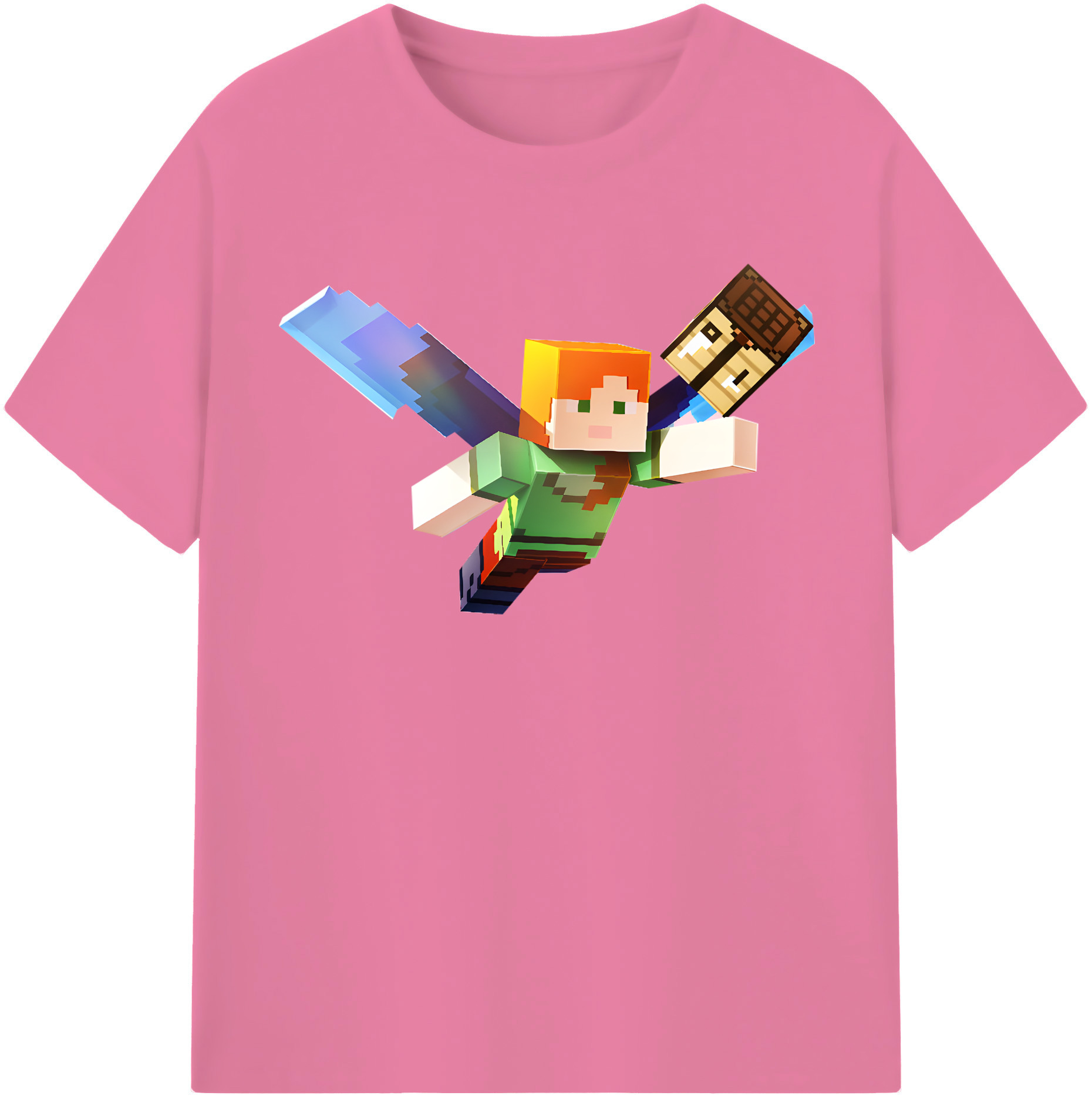 （画像用） マインクラフト ブロックの世界 Minecraft MC Block world 綿100％半袖Tシャツ（フロントプリント）